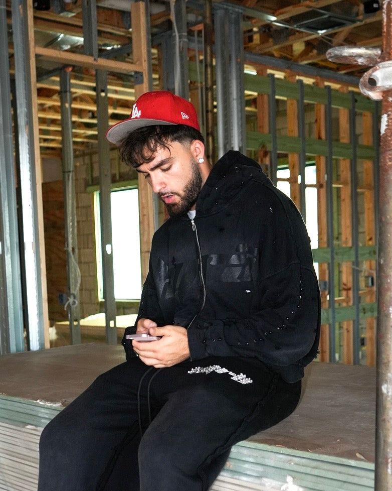 Diamond Zip Up Hoodie — Black