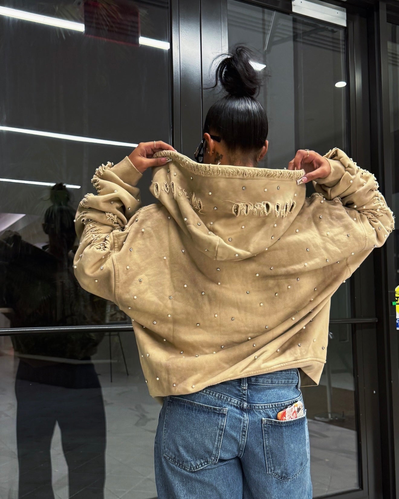 Diamond Zip Up Hoodie — Tan