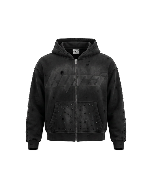 Diamond Zip Up Hoodie — Black