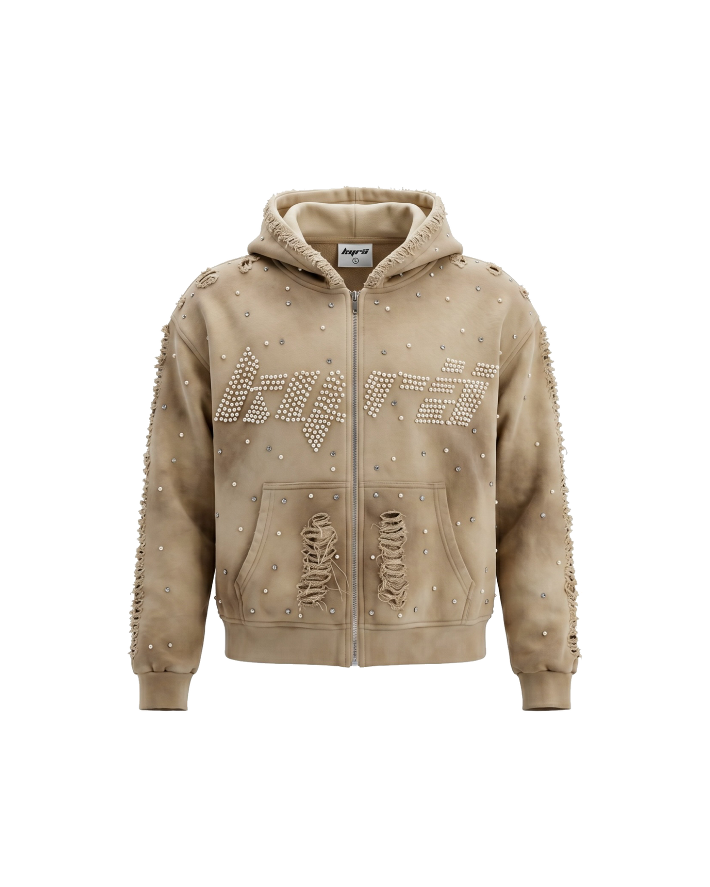 Diamond Zip Up Hoodie — Tan