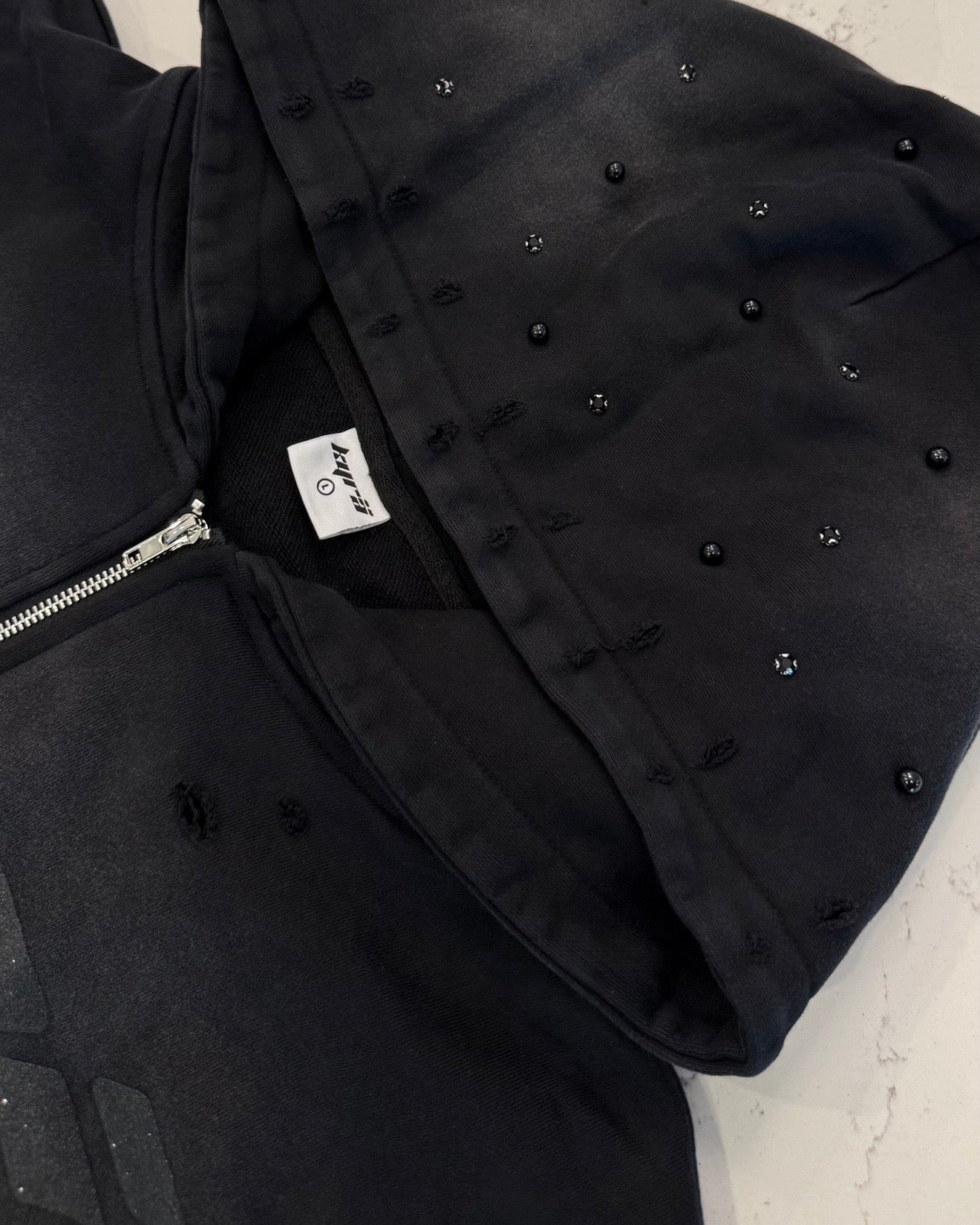 Diamond Zip Up Hoodie — Black