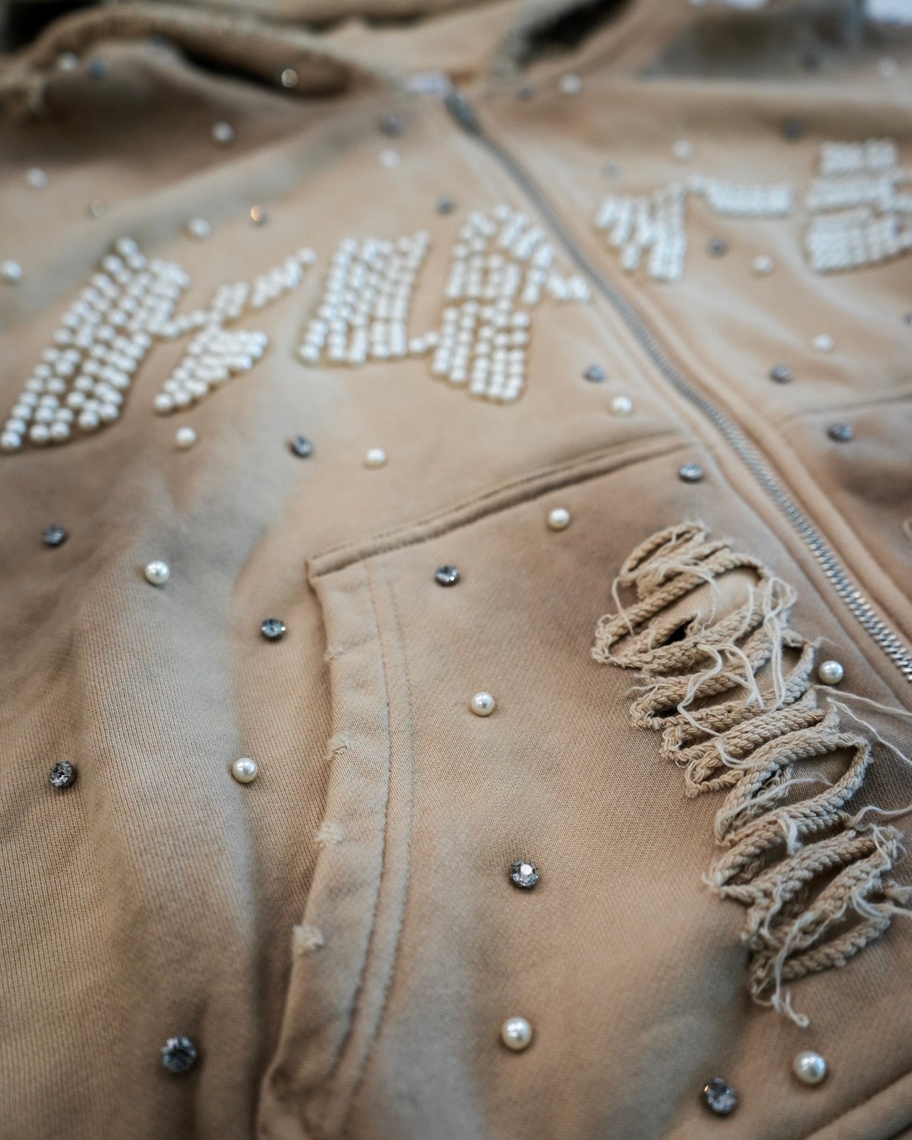 Diamond Zip Up Hoodie — Tan
