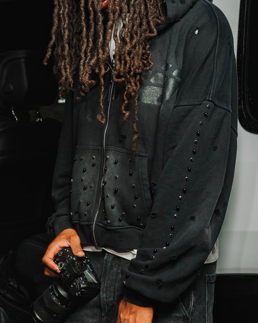 Diamond Zip Up Hoodie — Black